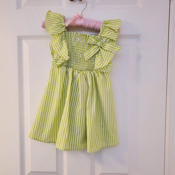 Little girl lime green stripe summer dress - Picture 1 of 3